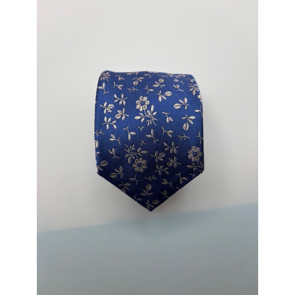 J.Crew Mens Blue Silver Floral Silk Necktie Handmade G6498 Classic Tie